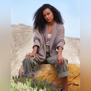 Barefoot Dreams CozyChic Lite Waffle Cocoon Cardi in Driftwood Size S/M